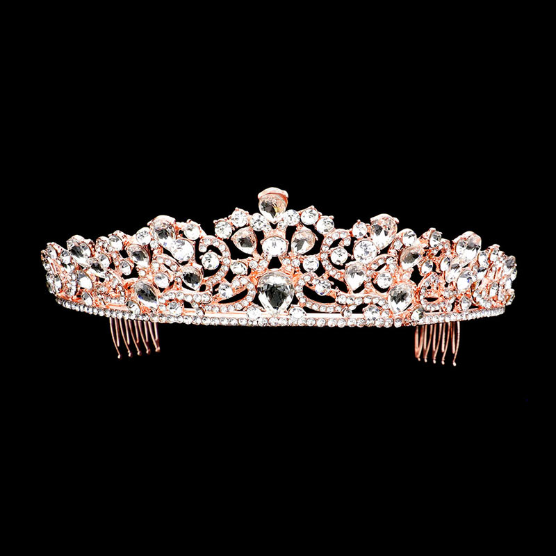 Rose Gold Multi Stone Embellished Princess Tiara, This elegant Stone design, makes you more charm. A stunning Embellished Tiara that can be a perfect Bridal Headpiece. This tiara features precious stones and an artistic design. Makes You More Eye-catching in the Crowd. Suitable for Wedding, Engagement, Prom, Dinner Party, Birthday Party, Any Occasion You Want to Be More Charming.