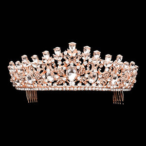 Rose Gold Oval Stone Accented Leaf Cluster Princess Tiara, this oval stone princess tiara is made of awesome oval stones that make you more gorgeous and luxurious on special occasions. Perfect for adding just the right amount of shimmer & shine, will add a touch of class, beauty, and style to your special events.