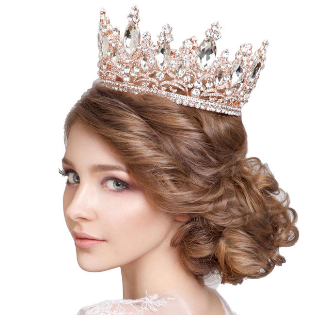 Oval Stone Accented Pageant Crown Tiara, perfect headpiece for adding just the right amount of shimmer & shine, will add a touch of class, beauty and style to your wedding, bridal, prom, special events, graduation, Quinceanera, Sweet 16, Embellished glass crystal tiara affordable elegance to feel like a queen!