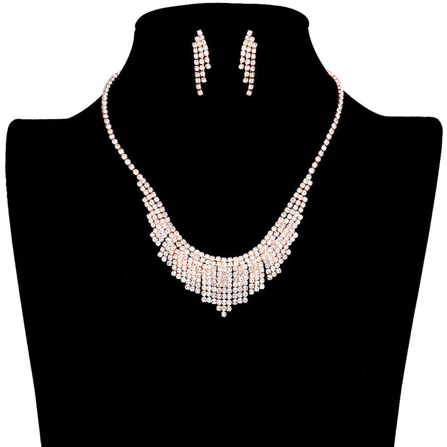 AB Rose Gold Pave Crystal Rhinestone Collar Necklace. These gorgeous rhinestone pieces will show your class in any special occasion. The elegance of these crystal goes unmatched, great for wearing at a party! stunning jewelry set will sparkle all night long making you shine like a diamond. Perfect jewelry to enhance your look. Awesome gift for birthday, Anniversary, Valentine’s Day or any special occasion.