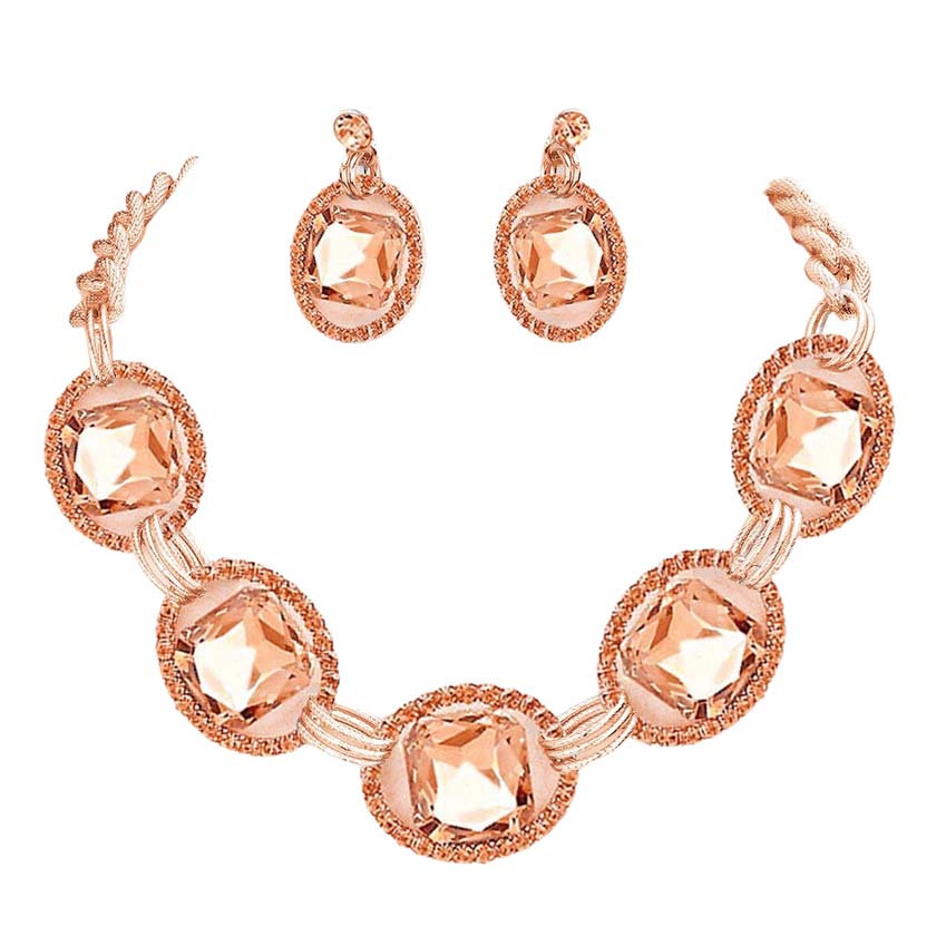 Rose Gold Pave Trim Glass Crystal Link Necklace Wear together or separate according to your event, versatile enough for wearing straight through the week, perfectly lightweight for all-day wear, coordinate with any ensemble from business casual to everyday wear, the perfect addition to every outfit. Perfect Birthday Gift, Anniversary Gift, Mother's Day Gift, Graduation Gift, Prom Jewelry, Just Because Gift, Thank you Gift.