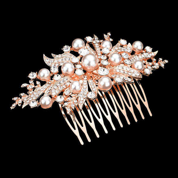 Rose Gold Pearl Stone Embellished Leaf Cluster Hair Comb, amps up your hairstyle with a glamorous look as you are with this flower & leaf stone cluster hair comb! Add spectacular sparkle into your hair that brightens your moments with joy. Perfect for adding just the right amount of shimmer & shine. It will add a touch of class, beauty, and style to your wedding, prom, and special events. 