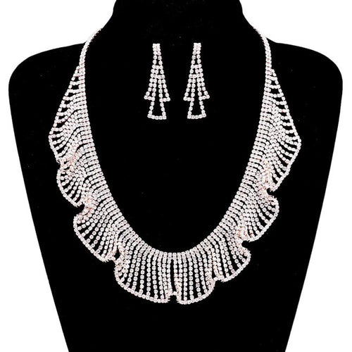 Rhinestone Crystal Bib Necklace - Rose Gold