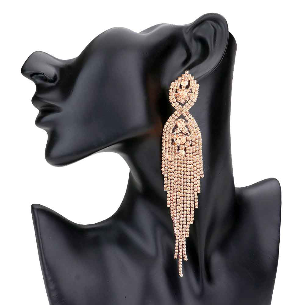 Rose Gold Rhinestone Long Drop Statement Evening Earrings. This long drop earrings put on a pop of color to complete your ensemble. Beautifully crafted design adds a gorgeous glow to any outfit. Sparkling rhinestones give these stunning earrings an elegant look. Perfect for adding just the right amount of shimmer & shine. Perfect for Birthday Gift, Anniversary Gift, Mother's Day Gift, Graduation Gift.