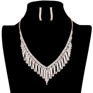 Rose Gold Rhinestone Pave Collar Necklace. Stunning jewelry set will sparkle all night long making you shine out like a diamond.. Perfect for adding just the right amount of shimmer & shine and a touch of class to special events. Suitable for a night out on the town or a black tie party, Perfect Gift, Birthday, Anniversary, Prom, Mother's Day Gift, Sweet 16, Wedding, Quinceanera, Bridesmaid.