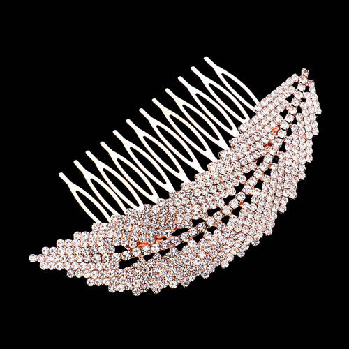 Rose Gold Rhinestone Pave Leaf Hair Comb. This hair comb is the perfect accessory to make a ponytail, or style your hair together and be ready for any event. High quality strong and sturdy material for Hair Ornaments, they are not easy to break lightweight and comfortable to wear, you can use them every day and on special occasions . Perfect for a woman who loves to create or make new hairstyles, for a party, formal occasions, and daily life.