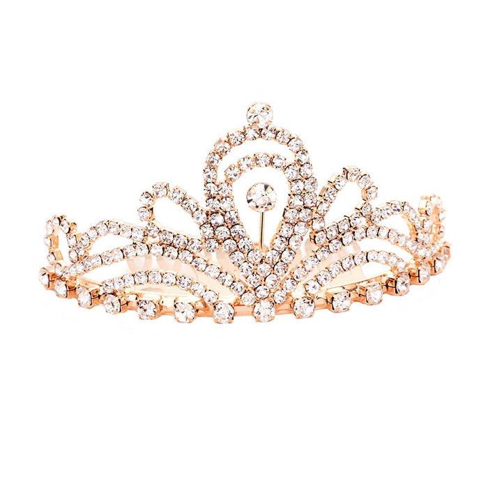 Rose Gold  Rhinestone Princess Mini Tiara. Elegant and sparkling, this tiara features rhinestones and an artistic design. Makes You More Eye-catching in the Crowd. Suitable for Wedding, Engagement, Prom, Dinner Party, Birthday Party, Any Occasion You Want to Be More Charming.