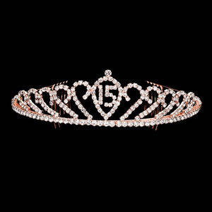 Rose Gold Sweet 15 Rhinestone Princess Tiara. The wedding tiara is a classic royal tiara made from gorgeous rhinestone is the epitome of elegance and bridal luxury and grace. Unique Hair Jewelry is suitable for any special occasions such as wedding engagement,prom,evening,etc.It's the most exquisite gift for the bride to be.It as the perfect complement will make your whole wedding dress look come to life.