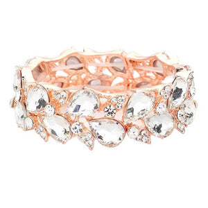 Rose Gold TearDrop Crystal Leaf Stretch Bracelet. Get ready with this Bracelet, put on a pop of color to complete your ensemble. Beautifully crafted design adds a gorgeous glow to any outfit. Jewelry that fits your lifestyle! Perfect Birthday Gift, Anniversary Gift, Mother's Day Gift, Anniversary Gift, Graduation Gift, Prom Jewelry, Just Because Gift, Thank you Gift.