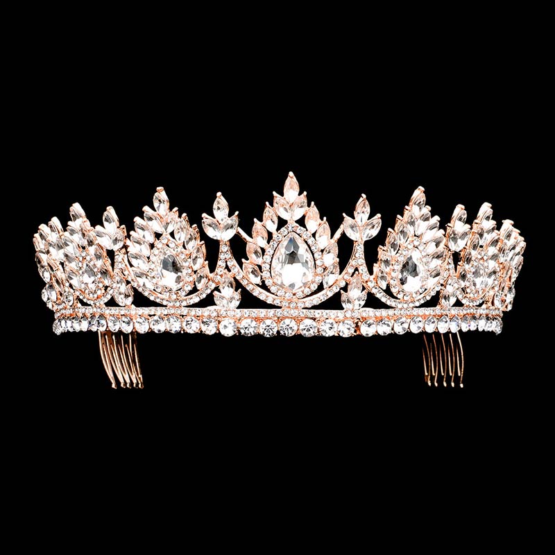 Rose Gold Teardrop Accented Marquise Stone Cluster Princess Tiara, The stunning hair accessory is really beautiful, Pretty, and lightweight. Makes You More Eye-catching at special events and wherever you go. Perfect for adding just the right amount of shimmer & shine, will add a touch of class, beauty, and style to your wedding, prom, or special events, Marquise Stone Cluster, keeps your hair sparkling all day & all night long. Show your royalty with this marquise cluster, Princess Tiara.