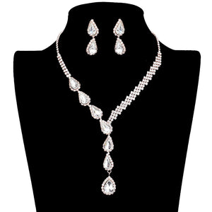 Rose Gold Teardrop Crystal Rhinestone Necklace. Wear together or separate according to your event, versatile enough for wearing straight through the week, perfectly lightweight for wear, coordinate with any ensemble from business casual to wear, perfect addition to every outfit. stunning jewelry set will sparkle all night long making you shine out like a diamond. perfect for a night out on the town or a black tie party.