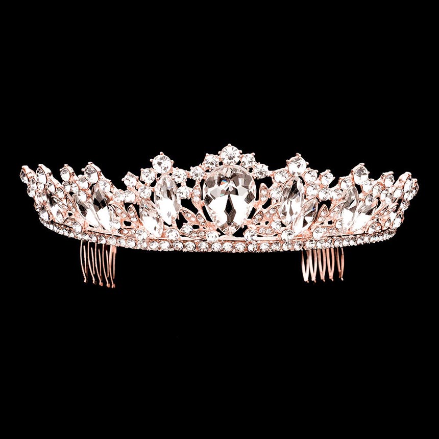  Rose Gold Teardrop Marquise Stone Accented Princess Tiara, this tiara features precious stones and an artistic design. Makes you more eye-catching in the crowd. She will be instantly transformed into a fairytale princess. A stunning teardrop stone tiara that can be a perfect bridal headpiece. This hair accessory is really beautiful, pretty, and lightweight. 