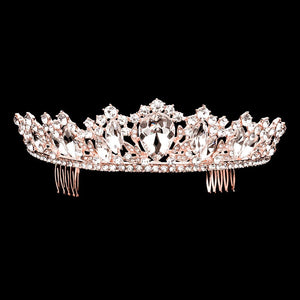  Rose Gold Teardrop Marquise Stone Accented Princess Tiara, this tiara features precious stones and an artistic design. Makes you more eye-catching in the crowd. She will be instantly transformed into a fairytale princess. A stunning teardrop stone tiara that can be a perfect bridal headpiece. This hair accessory is really beautiful, pretty, and lightweight. 