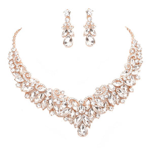 Rose Gold Teardrop Marquise Stone Cluster Evening Necklace. These gorgeous Stone pieces will show your class in any special occasion. The elegance of these Stone goes unmatched, great for wearing at a party! Perfect jewelry to enhance your look. Awesome gift for birthday, Anniversary, Valentine’s Day or any special occasion.