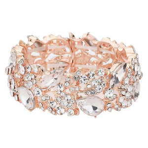 Rose Gold Teardrop Marquise Stone Cluster Stretch Evening Bracelet, These gorgeous marquise stone pieces will show your class on any special occasion. Eye-catching sparkle, the sophisticated look you have been craving for! This Marquise Crystal Stretch Bracelet sparkles all around with its surrounding round stones, the stylish stretch bracelet that is easy to put on, take off and comfortable to wear.