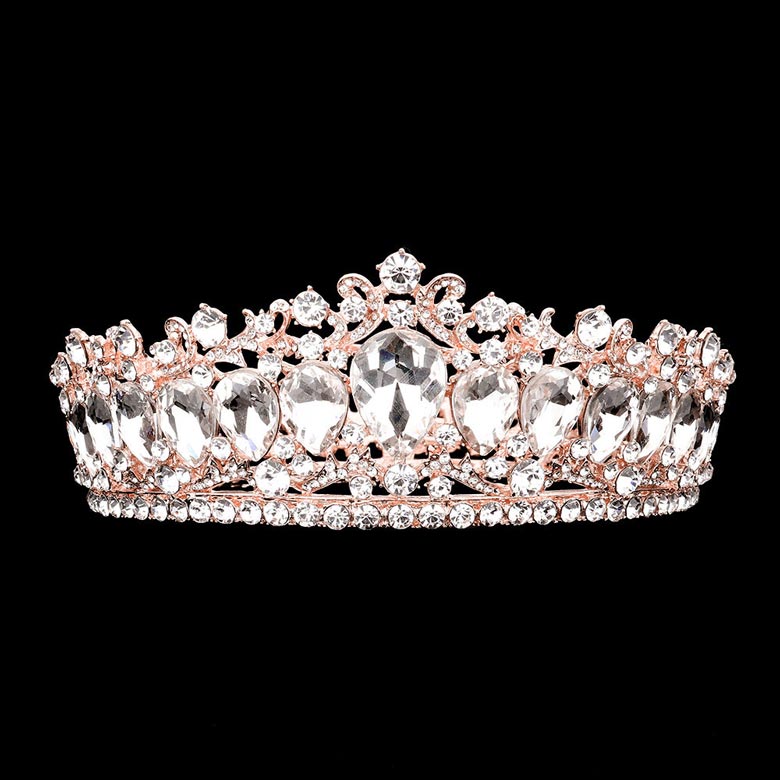 Rose Gold Teardrop Stone Accented Crown Tiara, Add a magical touch to any women on her big day by wearing this sparkling tiara. She will be instantly transformed into a fairytale princess. A stunning teardrop stone tiara that can be a perfect bridal headpiece. Makes you more eye-catching in the crowd. This hair accessory is really beautiful, pretty, and lightweight. Show your royalty with this teardrop princess tiara.