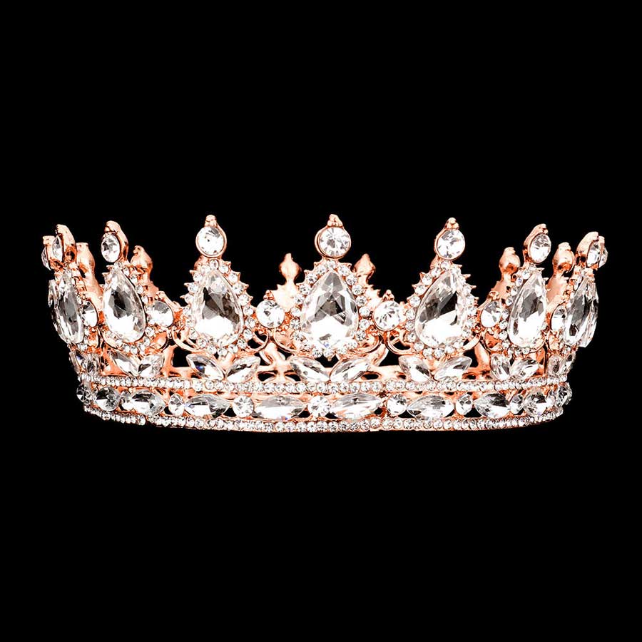 Rose Gold Teardrop Stone Accented Crown Tiara, This crown tiara is a classic royal tiara made from gorgeous stone accented is the epitome of elegance. Exquisite design with beautiful color and brightness makes you more eye-catching in the crowd and will make you more charming and pretty without fail.