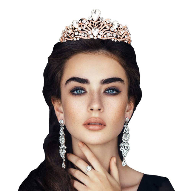 Rose Gold Teardrop Stone Accented Princess Tiara, this princess tiara is a classic royal tiara made from gorgeous stone accented is the epitome of elegance. Exquisite design with beautiful color and brightness makes you more eye-catching in the crowd and will make you more charming and pretty without fail.
