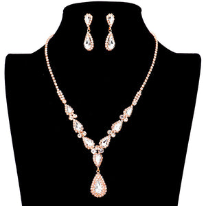 Rose Gold Teardrop Stone Accented Rhinestone Necklace. Beautifully crafted design adds a gorgeous glow to any outfit. Perfect for adding just the right amount of shimmer & shine and a touch of class to special events.These classy rhinestone necklaces are perfect for Party, Wedding and Evening. Awesome gift for birthday, Anniversary, Valentine’s Day or any special occasion.