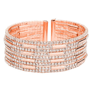 Rose Gold Trendy Lead and Nickel Compliant Rhinestone Cuff Bracelet, Get ready with these Cuff Bracelet, put on a pop of color to complete your ensemble. Perfect for adding just the right amount of shimmer & shine and a touch of class to special events. Perfect Birthday Gift, Anniversary Gift, Mother's Day Gift, Graduation Gift.