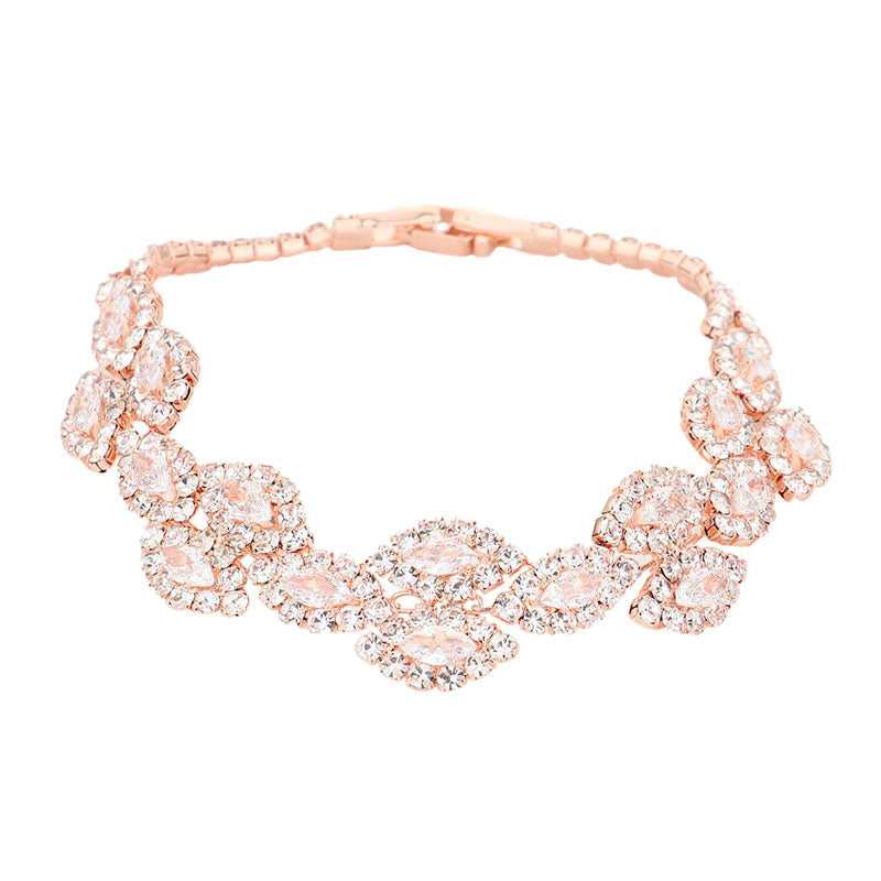Rose Gold Trendy CZ Marquise Stone Accented Evening Bracelet, get ready to make a glowing beauty and receive compliments with this evening bracelet on your special occasions. Put on a pop of color to complete your ensemble. Perfect for adding just the right amount of shimmer & shine and a touch of class to special events. It's the thing just what you need to update your wardrobe. Perfect gift for Birthday, Anniversary, Mother's Day, Thank you, Just Because Gift. Express the royalty with beauty!