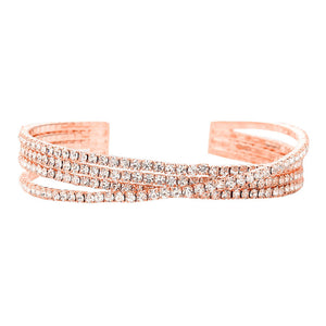 Rose Gold Trendy Fashionable Rhinestone Crisscross Cuff Bracelet, Get ready with these Cuff Bracelet, put on a pop of color to complete your ensemble. Perfect for adding just the right amount of shimmer & shine and a touch of class to special events. Perfect Birthday Gift, Anniversary Gift, Mother's Day Gift, Graduation Gift.