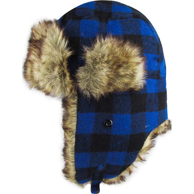 Royal Blue Buffalo Check Patterned Trapper Hat, Soft Structured Fashion with Fur Ear very comfortable winter hat is so soft, its plush Ear Flaps will keep you so warm, and the fur lining keeps you toasty in the coldest weather. Its comforting fur lining provides an added bit of warmth that's perfect for keeping heads covered while paying a nod to your favorites.