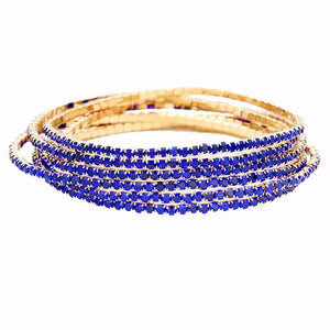 Royal Blue 6pcs Crystal Rhinestone Stretch Layered Bracelets, beautiful crystal clear rhinestones; add this 6 piece layered bracelet to light up any outfit, feel absolutely flawless. Fabulous fashion and sleek style. Perfect Birthday Gift, Anniversary Gift, Mother's Day Gift, Thank you Gift, 
