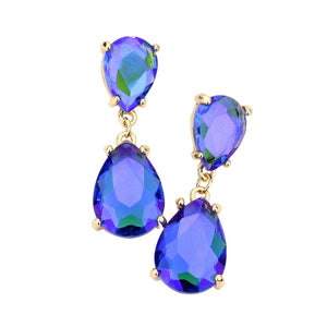 Royal Blue Double Teardrop Link Dangle Evening Earrings, Beautiful teardrop-shaped dangle drop earrings. These elegant, comfortable earrings can be worn all day to dress up any outfit. Wear a pop of shine to complete your ensemble with a classy style. The perfect accessory for adding just the right amount of shimmer and a touch of class to special events. Jewelry that fits your lifestyle and makes your moments awesome!