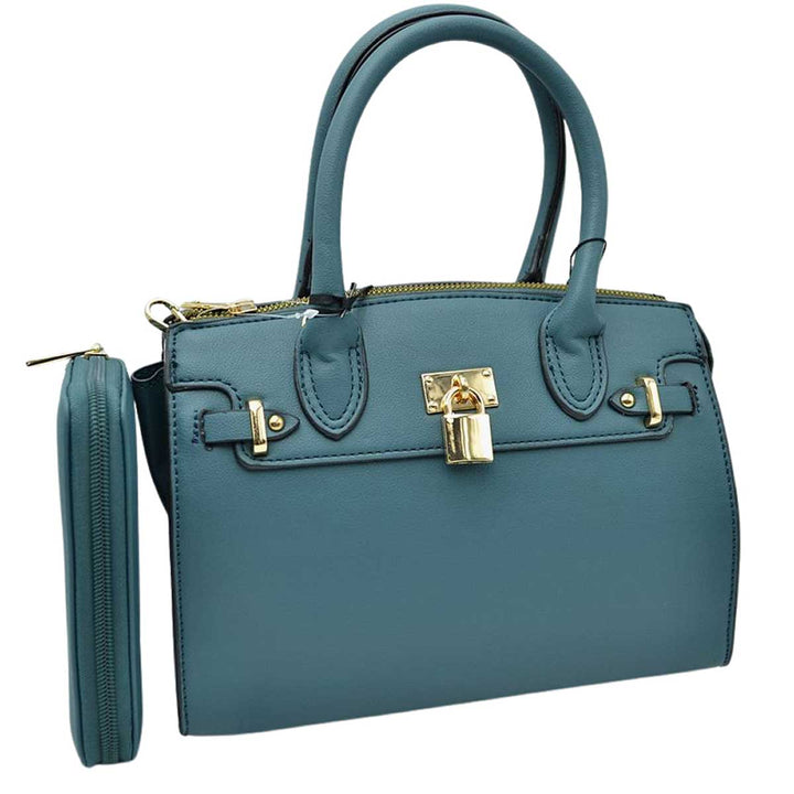 Royal Blue Elegant 2 In 1 Women's Medium Top Handle Satchel Totes Handbag with Wallet, 2 in 1 satchel handbag with matching wallet, is perfect to accompany you to work or go shopping. With this top handle, you can wear the bag elegantly on the shoulder. The large main compartment gives a lot of storage space, so you can place all purchases but also valuables and documents in it. The fashionable pattern of the shoulder bag also go well with chic business looks as well as casual everyday styling. 