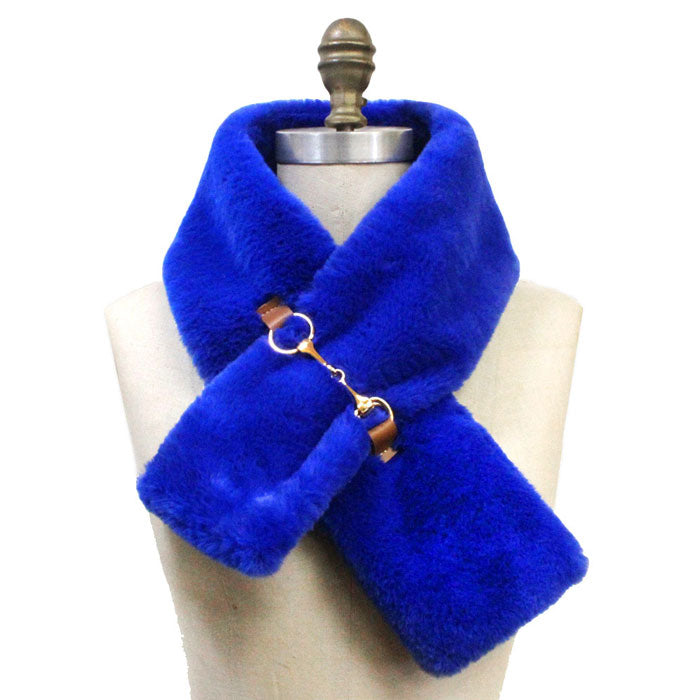 Royal Blue Faux Fur Leather Pull Through Scarf, accent your look with this soft, highly versatile plaid scarf. A rugged staple brings a classic look, adds a pop of color & completes your outfit, keeping you cozy & toasty. Perfect Gift Birthday, Holiday, Christmas, Anniversary, Valentine's Day