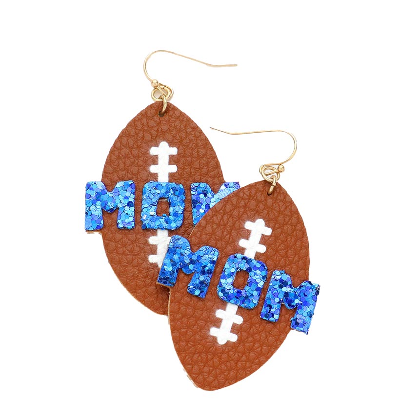 Royal Blue MOM Message Faux Leather Football Dangle Earrings, make your mom feel special with this gorgeous earrings gift.  Designed to add a gorgeous stylish glow to any outfit. Show mom how much she is appreciated & loved. Look like the ultimate fashionista with these Earrings! This Sports theme handcrafted jewelry fits your lifestyle, adding a polished finish to your look. 