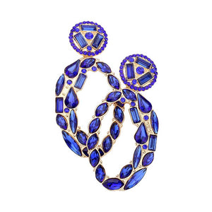 Royal Blue Marquise Round Rectangular Stone Cluster Evening Earrings, These sparkling Stone pieces will take you from day to night in perfect style. Add something special to your outfit! Ideal for parties, weddings, graduation, prom, holidays, pair these studs back earrings with any ensemble for a polished look. These earrings pair perfectly with any ensemble from business casual, to night out on the town or a black-tie party.