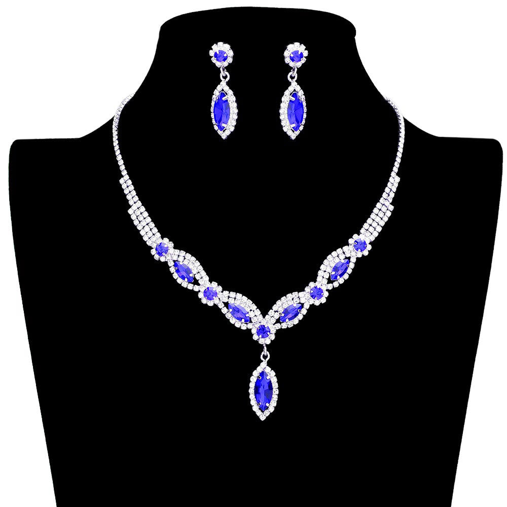 Royal Blue Marquise Stone Accented Rhinestone Necklace, These gorgeous stone-accented jewelry sets will show your perfect beauty & class on any special occasion. The elegance of these stones goes unmatched. Great for wearing at a party! Perfect for adding just the right amount of glamour and sophistication to important occasions. These classy marquise rhinestone jewelry sets are perfect for parties, weddings, and evenings. Awesome gift for birthdays, anniversaries, Valentine’s Day, or any special occasion.