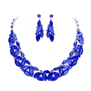 Royal Blue Marquise Stone Cluster Evening Necklace. These gorgeous stone pieces will show your class in any special occasion. The elegance of these stone goes unmatched, great for wearing at a party! Perfect jewelry to enhance your look. Awesome gift for birthday, Anniversary, Valentine’s Day or any special occasion.