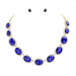 Royal Blue Oval Stone Link Evening Necklace, this gorgeous jewelry set will show your class on any special occasion. The elegance of these stones goes unmatched, great for wearing on any special occasion! Stunning jewelry set will sparkle all night long making you shine like a diamond on special occasions.