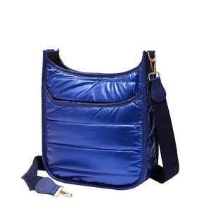 Royal Blue Solid Quilted Shiny Puffer Crossbody Bag, Complete the look of any outfit on all occasions with this Shiny Puffer Crossbody. It offers enough room for your essentials. With a One Inside Zipper Pocket, three two inside slip pockets and a secured Magnetic Closure at the top, this bag will be your new go to! Casual Easy style using for: Work, School, Excursion, Going out, Shopping, Party, etc.