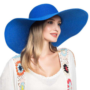 Royal Blue Solid Straw Sun Hat, This handy Portable Packable Roll Up Wide Brim Sun Visor UV Protection Floppy Crushable Straw Sun hat that block the sun off your face and neck. A great hat can keep you cool and comfortable. Large, comfortable, and ideal for travelers who are spending time in the outdoors.