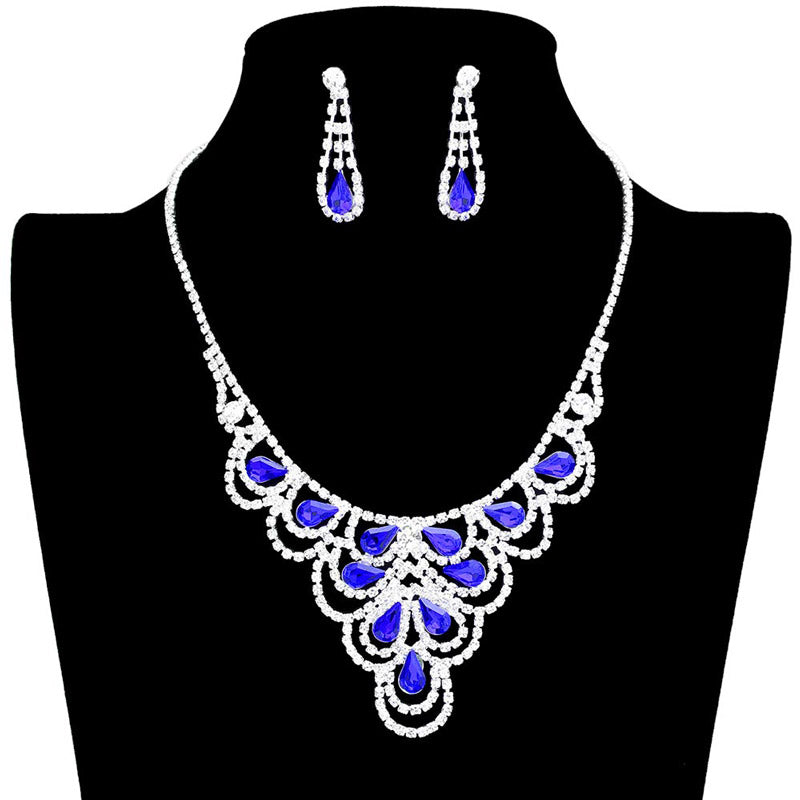 Royal Blue Teardrop Accented Rhinestone Necklace, Get ready with this necklace, put on a pop of shine to complete your ensemble. Perfect for adding just the right amount of shimmer and a touch of class to special events. These classy necklaces are perfect for Party, Wedding and Evening functions. Awesome gift for birthday, Anniversary, Valentine’s Day or any special occasion.
