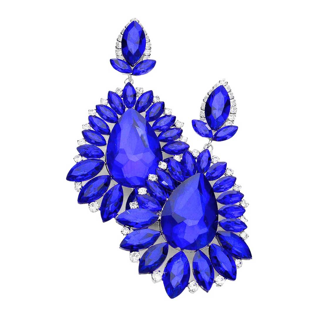 Royal Blue Teardrop Center Marquise Stone Cluster Evening Earrings. Get ready with this earrings, Beautifully crafted design adds a gorgeous glow to any outfit. Jewelry that fits your lifestyle! Perfect Birthday Gift, Anniversary Gift, Mother's Day Gift, Anniversary Gift, Graduation Gift, Prom Jewelry, Just Because Gift, Thank you Gift.