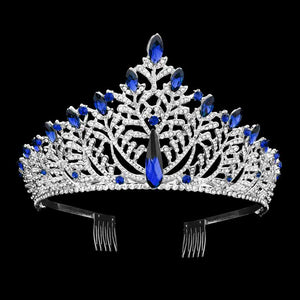 Royal Blue Teardrop Marquise Stone Accented Leaf Cluster Princess Tiara, the accented leaf cluster princess tiara is a classic royal tiara made from gorgeous marquise stone is the epitome of elegance. Exquisite design with gorgeous color and brightness, makes you more eye-catching in the crowd and also it will make you more charming and pretty without fail.