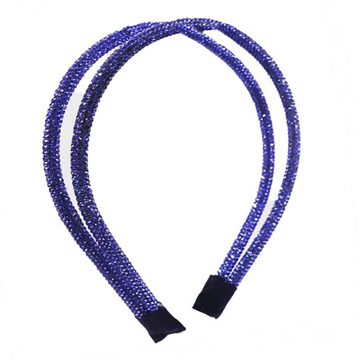 Royal Blue Double Band Stone Accented Giltzy Bead Padded Crystal Shimmer Headband, soft, shiny headband makes you feel extra glamorous. Push your hair back, add a pop of color and shine to any plain outfit, Goes well with all outfits! Receive compliments, be the ultimate trendsetter. Perfect Birthday Gift, Mother's Day, Easter 