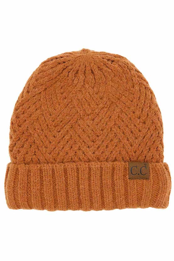Rust C C Criss Cross Pattern Cuff Beanie Hat, comes with a beautiful criss-cross design with different colors that reveals your absolute smartness with beauty and ensures maximum comfort and durability. Coordinate with any outfit to match the best with absolute warmth and coziness in style. Comes in one size winter cap with a pom that fits most head sizes. Awesome winter gift accessory!