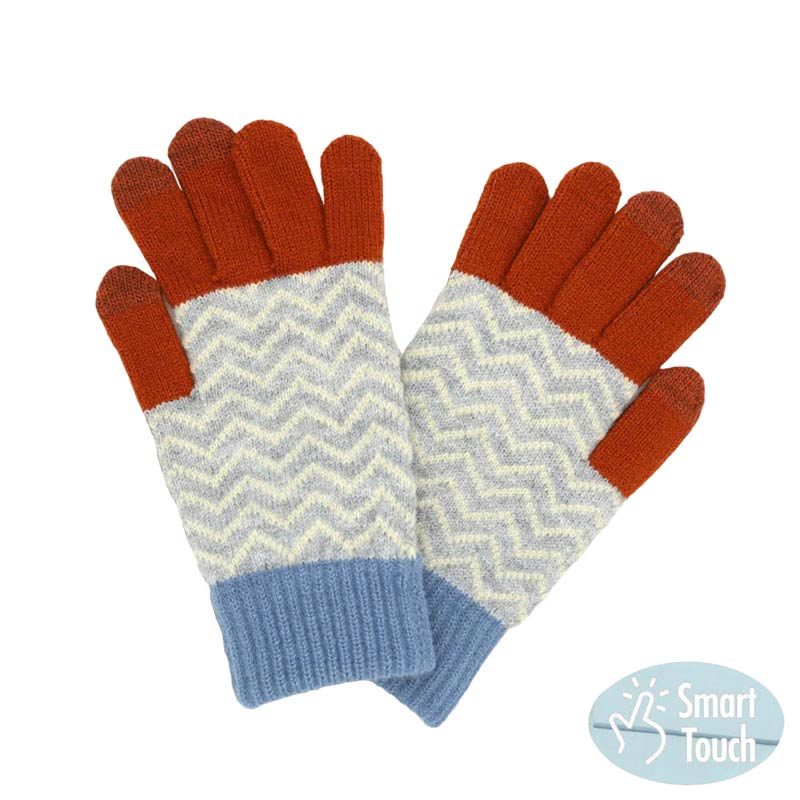 Rust Chevron Multi Color Smart Gloves, are attractive colored pairs of gloves that keep you perfectly warm this winter outdoor and in the cool air. You can use your electronic devices and touch screens with ease. Its attractive color variety gives you a cool and cute outlook anywhere. A beautiful gift for the season to the persons you care. Happy winter!