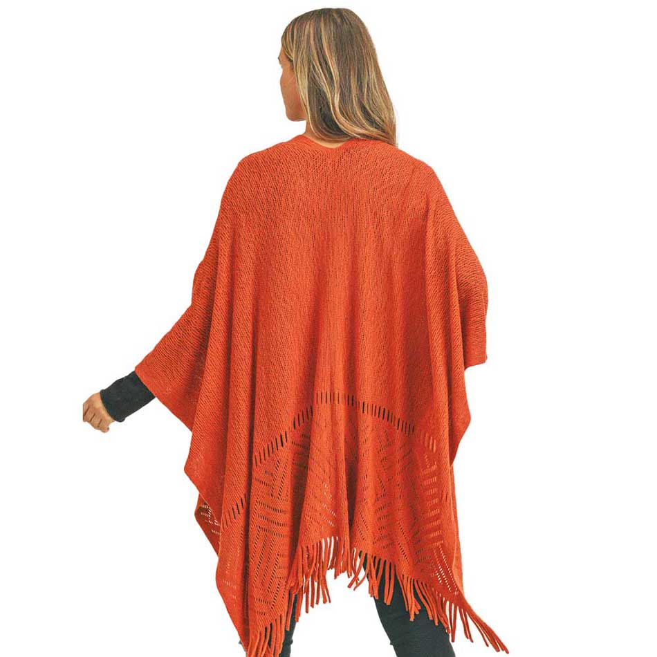 Rust Herringbone Knit Fringe Ruana, With this lovely ruana shawl, you can draw attention to the contrast of different outfits. Herringbone Pattern With Fringe Design that Gives it a unique decorative and modern look. Match well with jeans and T-shirts or vest, A fashionable eye catcher, will quickly become one of your favorite accessories, warm and goes with all your winter outfits.