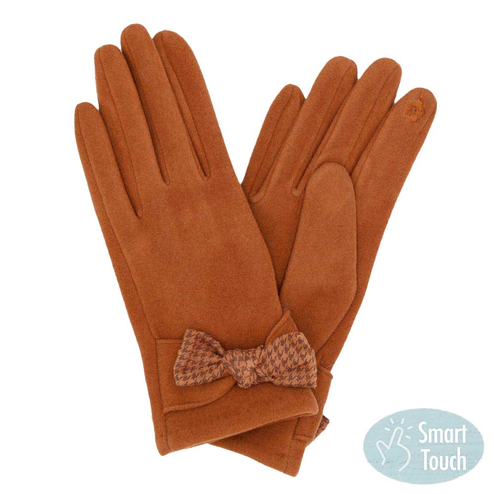 Rust Houndstooth Bow Smart Gloves, Comfy & toasty, classic chic designed with a touchscreen compatible fingertip for extra practicality, ensuring you can answer emails without getting frostbite with cozy-looking are the perfect blend of utility and style.  A fashionable eye catcher bow smart gloves, will quickly become one of your favorite accessories, Awesome winter gift accessory!