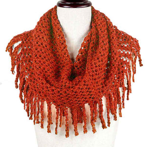 Rust Mini Tube Fringe Scarf, This comfortable scarf features a mini tube look available in a variety of bold colors. Full and versatile, this cute scarf is the perfect and cozy accessory to keep you warm and stylish. on trend & fabulous, a luxe addition to any cold-weather ensemble. You will always look chic and elegant wearing this feminine pieces. Great for everyday use in the chilly winter to ward against coldness. Awesome winter gift accessory!