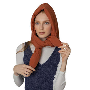 Rust Padded Snood Hat With Tie, Comfortable and lightweight made with breathable fabric. It is shaped to fit around collars and has a tie to ensure a comfortable fit and amp up your beauty. The fabulous and stylish hat is for an all-in-one hat and snood. This Padded Snood Hat With Tie will become a favorite accessory in cold weather every day indoors and outer. Wear this snood before running out of the door in the cold weather on winter days