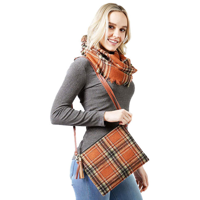 Rust Plaid Check Crossbody Clutch Bag. This high quality Clutch Crossbody Bag is both unique and stylish. perfect for money, credit cards, keys or coins and many more things, light and gorgeous. perfectly lightweight to carry around all day. Perfect for grab and go errands, keep your keys handy & ready for opening doors as soon as you arrive. Look like the ultimate fashionista carrying this trendy Clutch Crossbody Bag!