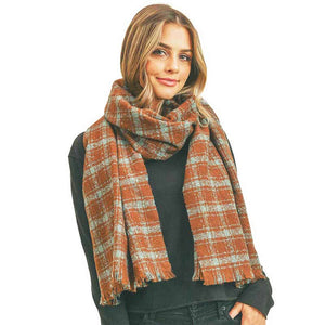Rust Plaid Check Lurex Oblong Scarf, is luxurious and trendy. The oblong shape makes this scarf a perfect choice that can be worn in many ways. Perfect Gift for Wife, Mom, Birthday, Holiday, Christmas, Anniversary, Fun Night Out. Its softness, comfortability and color variation make it unique. Its a perfect choice for saving you from cold days outing. Enjoy the season!